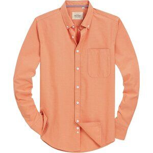 Men's Orange Yellow Long Sleeve Button Down Shirts with Pockets